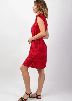 Outlet Coton Du Monde Robe femme casual chic Vera imprimé floral rouge Rumba