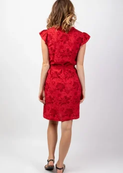 Outlet Coton Du Monde Robe femme casual chic Vera imprimé floral rouge Rumba