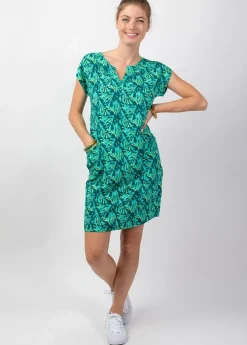 Shop Coton Du Monde Robe femme été coton manches courtes ERIKA motif tropical vert Gaia