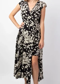 Best Sale Coton Du Monde Robe femme été mi-longue LOLITA imprimé ethnique chic Palua Noir