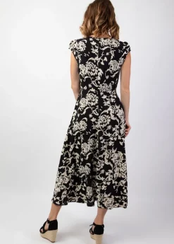 Best Sale Coton Du Monde Robe femme été mi-longue LOLITA imprimé ethnique chic Palua Noir