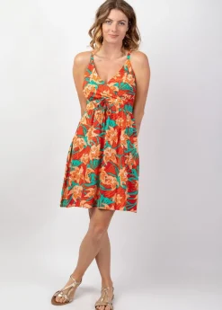 Cheap Coton Du Monde Robe femme été évasée fines bretelles MOREA imprimé floral moderne Summer