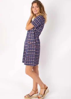 Outlet Coton Du Monde Robe fluide à manches courtes PRECILIA imprimé ethnique marine 29 Marine