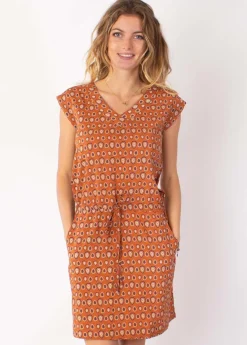 Store Coton Du Monde Robe fluide avec lien ajustable ELVIRA imprimé ethnique camel 29 Camel