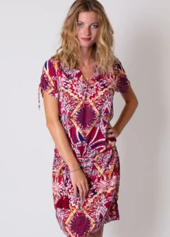 Shop Coton Du Monde Robe légère à manches courtes ALEXANDRA imprimé ethnique rouge 05 Rouge