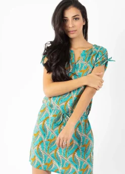 Shop Coton Du Monde Robe légère à manches courtes ALEXANDRA imprimé ethnique bleu Savane Bleu