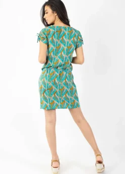 Shop Coton Du Monde Robe légère à manches courtes ALEXANDRA imprimé ethnique bleu Savane Bleu