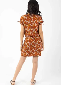 Online Coton Du Monde Robe légère à manches courtes ALEXANDRA imprimé ethnique orange Savane Orange