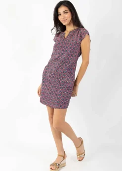 Outlet Coton Du Monde Robe légère en coton manches courtes ERIKA imprimé ethnique rose Lotus