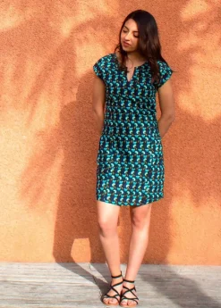 Online Coton Du Monde Robe légère en coton manches courtes ERIKA imprimé ethnique bleu 13 Bleu