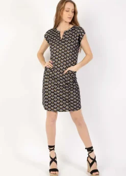 Fashion Coton Du Monde Robe légère en coton manches courtes ERIKA imprimé ethnique noir 49 Noir