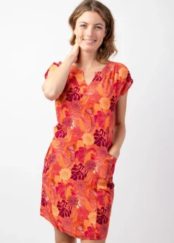 Online Coton Du Monde Robe légère en viscose coton manches courtes ERIKA motif tropical Java