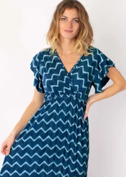 Best Sale Coton Du Monde Robe longue à volants KENDRA imprimé tie and dye marine Tie&Dye Marine