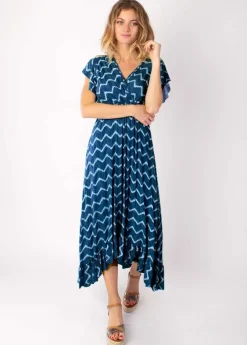 Best Sale Coton Du Monde Robe longue à volants KENDRA imprimé tie and dye marine Tie&Dye Marine