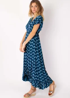 Best Sale Coton Du Monde Robe longue à volants KENDRA imprimé tie and dye marine Tie&Dye Marine
