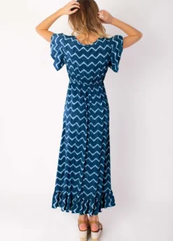 Best Sale Coton Du Monde Robe longue à volants KENDRA imprimé tie and dye marine Tie&Dye Marine