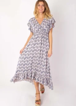 Store Coton Du Monde Robe longue à volants KENDRA imprimé tie and dye taupe Tie&Dye Taupe