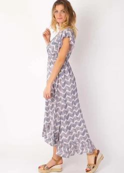 Store Coton Du Monde Robe longue à volants KENDRA imprimé tie and dye taupe Tie&Dye Taupe