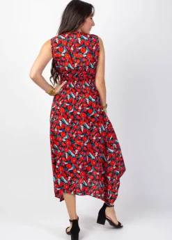 Best Sale Coton Du Monde Robe longue asymétrique AMELIA imprimé fleuri Poppies