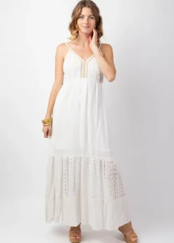 Cheap Coton Du Monde Robe longue bohème chic à dentelle TIARA he Blanc