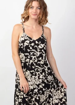 Best Coton Du Monde Robe longue bohème fines bretelles torsadées MONICA motif ethnique noir Palua Noir