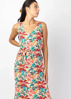 Clearance Coton Du Monde Robe longue ceinturée SAVANA imprimé coloré Congo