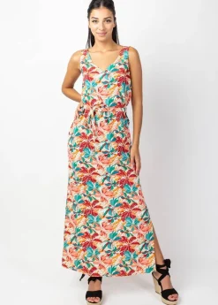 Clearance Coton Du Monde Robe longue ceinturée SAVANA imprimé coloré Congo