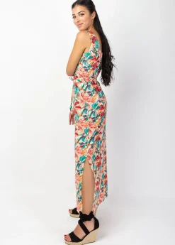 Clearance Coton Du Monde Robe longue ceinturée SAVANA imprimé coloré Congo