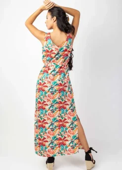 Clearance Coton Du Monde Robe longue ceinturée SAVANA imprimé coloré Congo