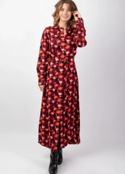 Best Sale Coton Du Monde Robe longue chemise hiver motif fleuri LINA bordeaux Colchique
