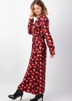 Best Sale Coton Du Monde Robe longue chemise hiver motif fleuri LINA bordeaux Colchique