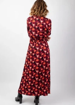 Best Sale Coton Du Monde Robe longue chemise hiver motif fleuri LINA bordeaux Colchique