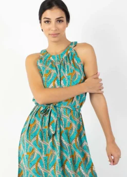 Best Sale Coton Du Monde Robe longue col licou FRIDA imprimé ethnique bleu Savane Bleu