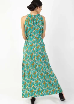 Best Sale Coton Du Monde Robe longue col licou FRIDA imprimé ethnique bleu Savane Bleu