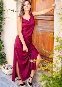 Shop Coton Du Monde Robe longue en coton sans manches NADINE Grenat