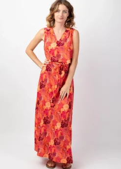 Discount Coton Du Monde Robe longue femme d'été lumineuse CAROLA sans manches fleurie Java