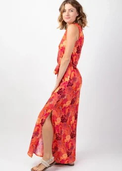 Discount Coton Du Monde Robe longue femme d'été lumineuse CAROLA sans manches fleurie Java