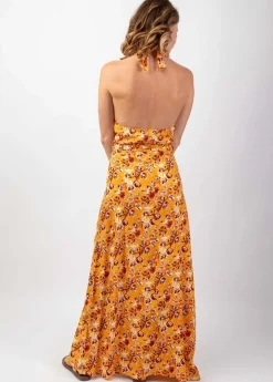 Discount Coton Du Monde Robe longue femme plage SORAYA dos nu jaune Joy