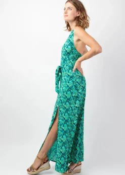 Best Sale Coton Du Monde Robe longue femme été dos nu SORAYA imprimé tropical vert Gaia