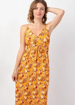 Online Coton Du Monde Robe longue femme été fluide GLORIA imprimé fleurs sur fond jaune Joy