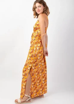 Online Coton Du Monde Robe longue femme été fluide GLORIA imprimé fleurs sur fond jaune Joy