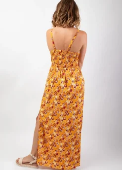Online Coton Du Monde Robe longue femme été fluide GLORIA imprimé fleurs sur fond jaune Joy