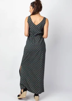 Online Coton Du Monde Robe longue fendue à larges bretelles SAVANA imprimé ethnique Aztec