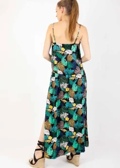 Best Sale Coton Du Monde Robe longue fendue ASSILIA imprimé tropical Palme Vert