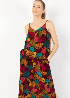 Clearance Coton Du Monde Robe longue fendue ASSILIA imprimé tropical Palme Orange