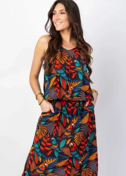 Discount Coton Du Monde Robe longue fendue ASSILIA imprimé exotique Ara