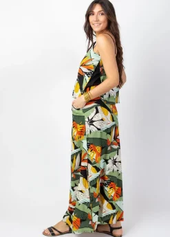 Fashion Coton Du Monde Robe longue fendue ASSILIA imprimé exotique vert Brésil