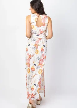 Cheap Coton Du Monde Robe longue fendue chic MELINDA cache-cœur imprimé floral blanc Althea