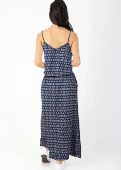 Cheap Coton Du Monde Robe longue fendue fines bretelles ALBA imprimé ethnique bleu 29 Marine