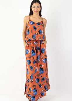 Fashion Coton Du Monde Robe longue fendue fines bretelles ALBA imprimé fleurs d' Hibiscus